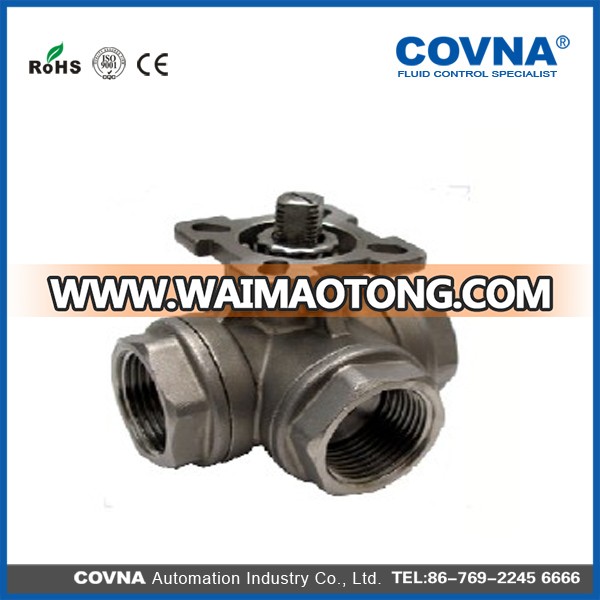 Stainless Steel Three Way Threaded Valve Body Pneumatic Ball Valve